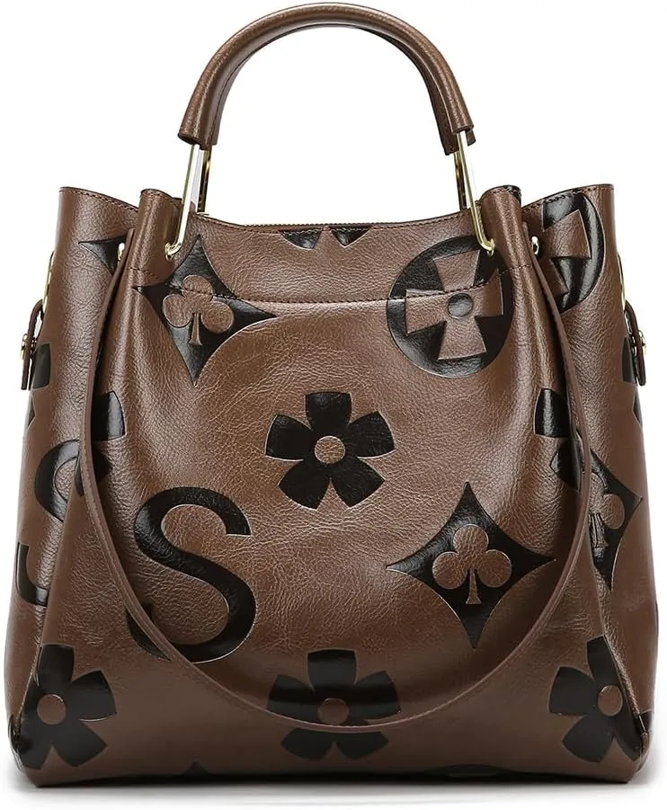 Top Handle Bag Floral Embossed Bucket Bag Crossbody Bags For Women Trendy Shoulder Purse Designer Handbag