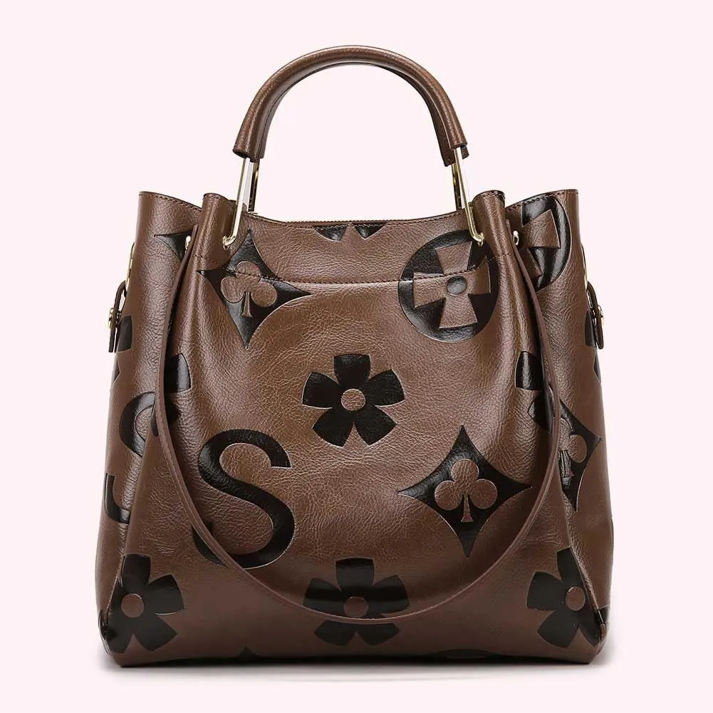Top Handle Bag Floral Embossed Bucket Bag Crossbody Bags For Women Trendy Shoulder Purse Designer Handbag
