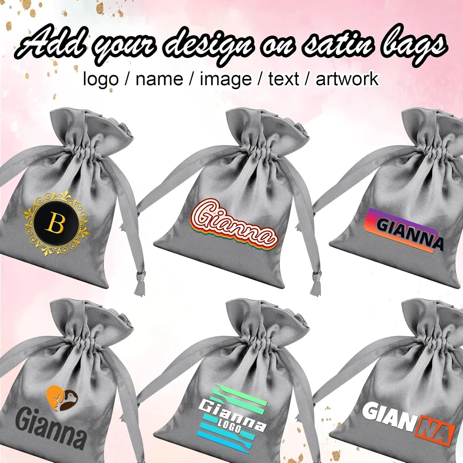 TopTie Custom 50 PCS Satin Gift Wrap Bags 4x6 Inches, Design Your Jewelry Drawstring Bags with Logo
