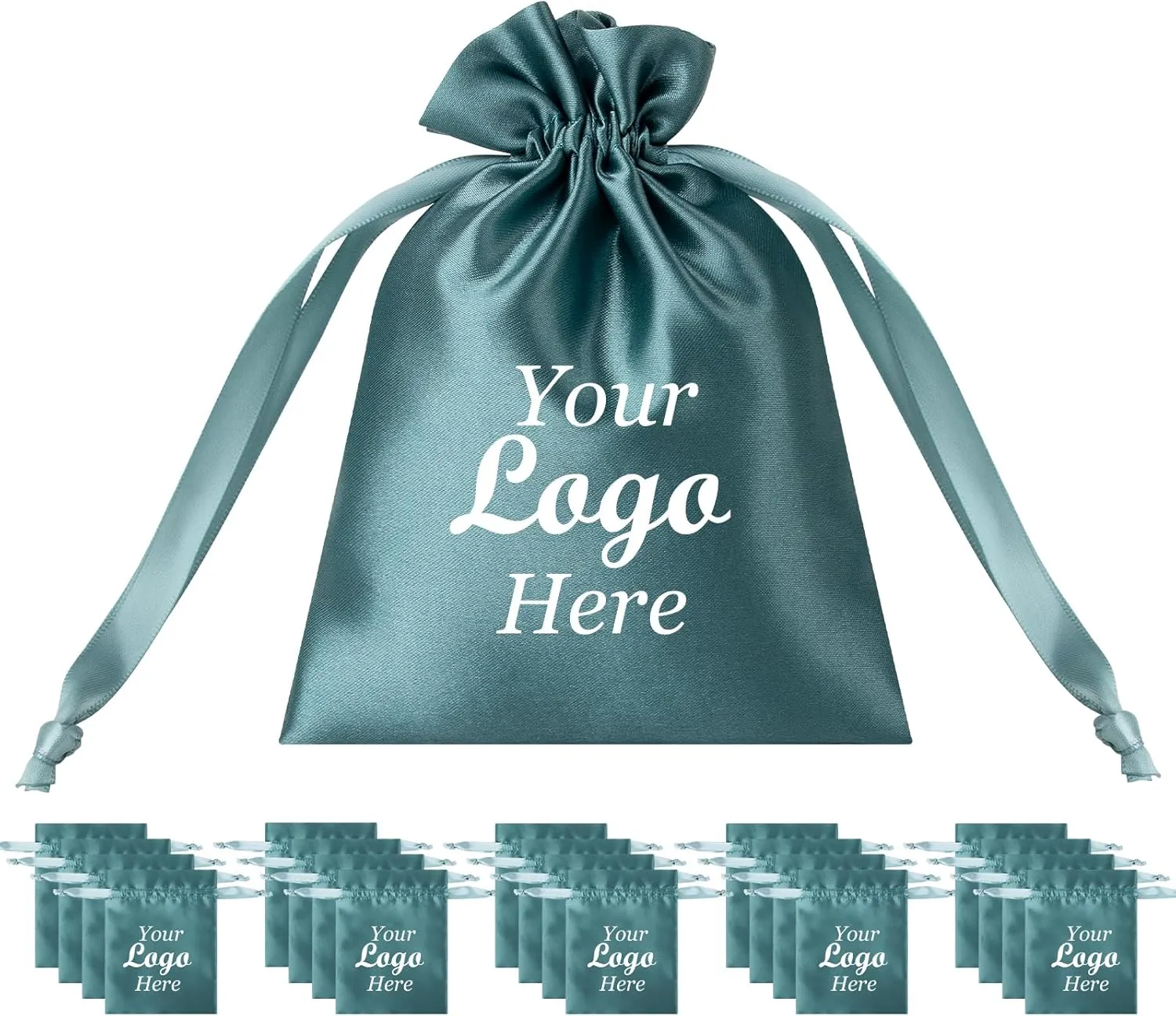 TOPTIE Custom 50 PCS Silk Satin Gift Bag with Drawstring, Jewelry Pouch Bags Logo Printed Premium Cosmetic Bag, 4.7 X 6 Inches