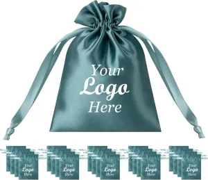 TOPTIE Custom 50 PCS Silk Satin Gift Bag with Drawstring, Jewelry Pouch Bags Logo Printed Premium Cosmetic Bag, 4.7 X 6 Inches