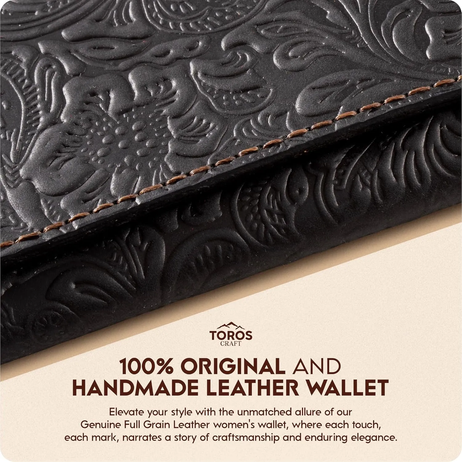 Toros Craft Handmade Western Wallets for Women, Genuine Tooled Leather & Long Credit Card Holder, Cowhide Slim Cell Phone Case, Large Capacity, Cute Clutch & Purse & Handbag