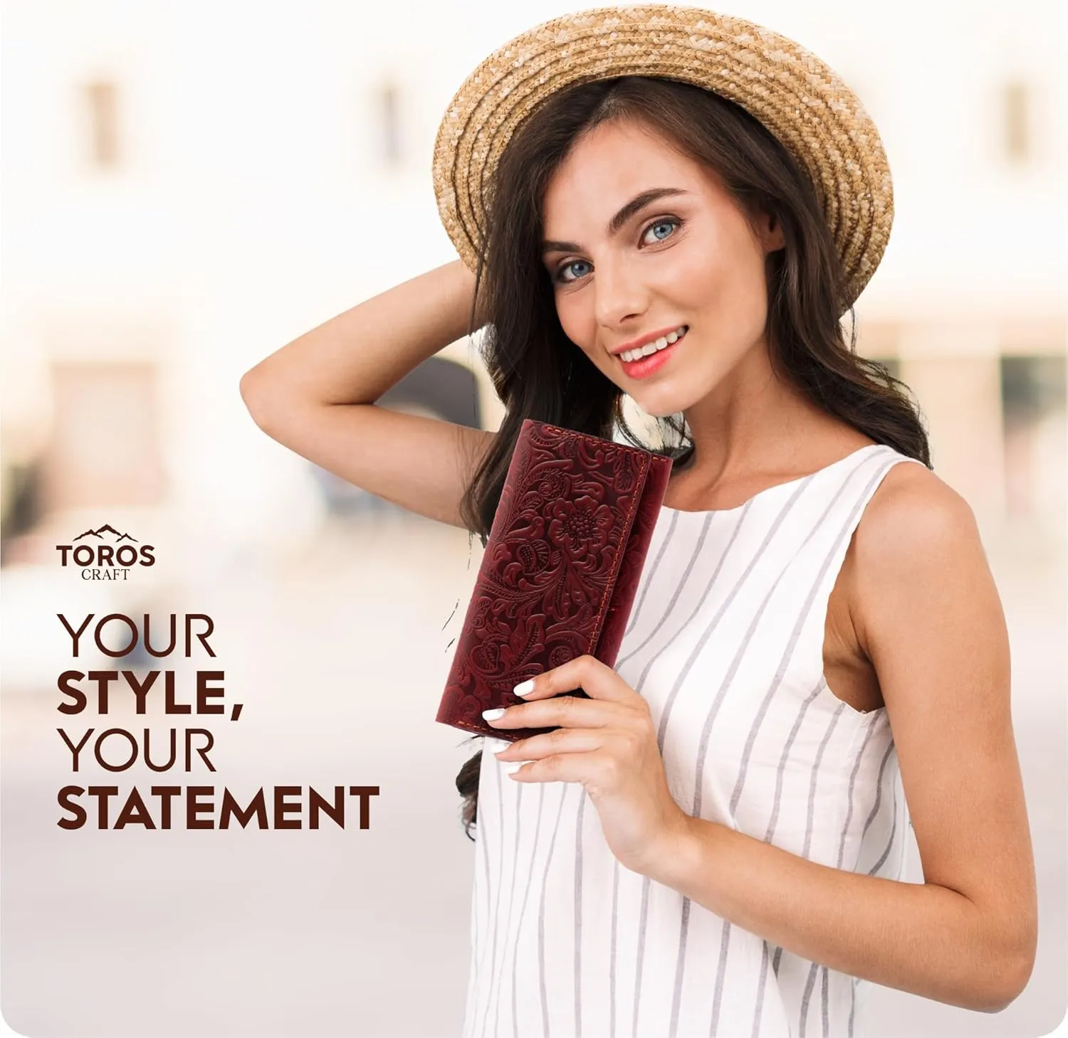 Toros Craft Handmade Western Wallets for Women, Genuine Tooled Leather & Long Credit Card Holder, Cowhide Slim Cell Phone Case, Large Capacity, Cute Clutch & Purse & Handbag
