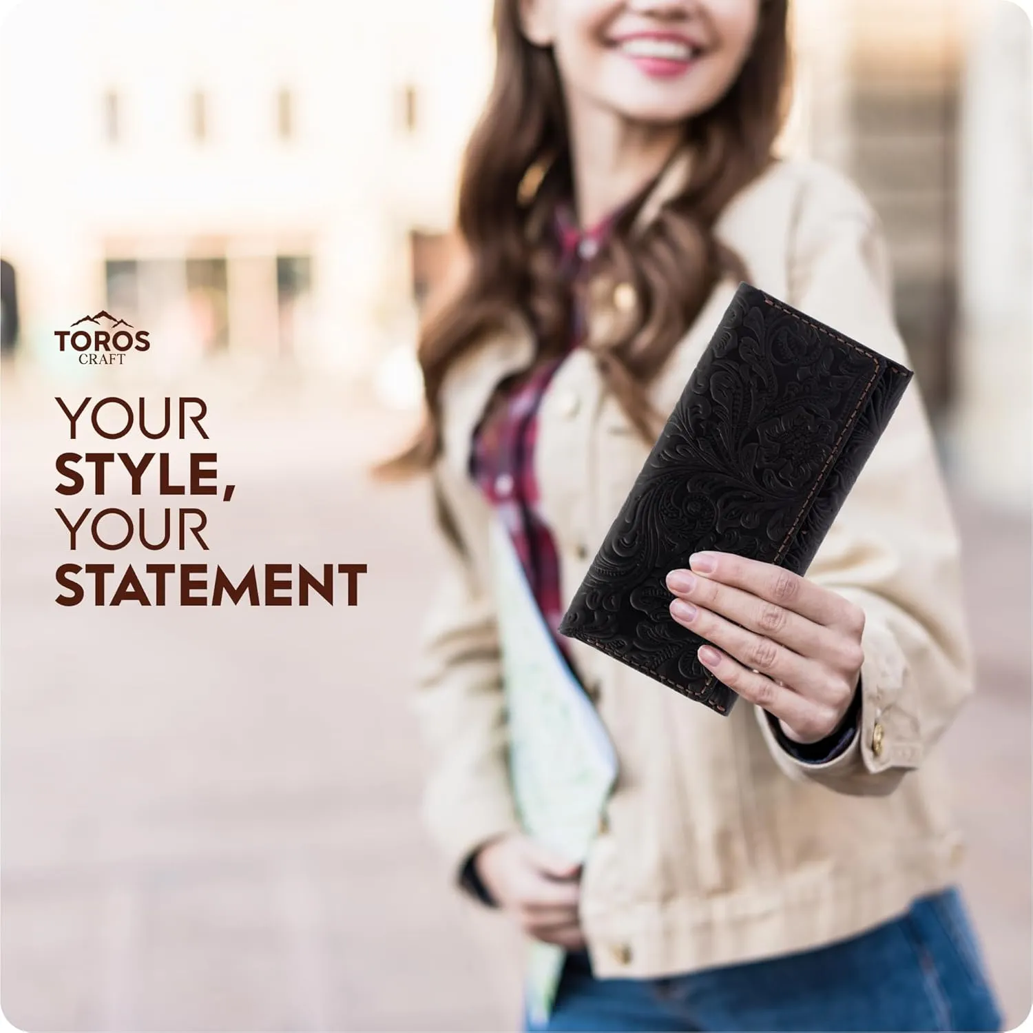 Toros Craft Handmade Western Wallets for Women, Genuine Tooled Leather & Long Credit Card Holder, Cowhide Slim Cell Phone Case, Large Capacity, Cute Clutch & Purse & Handbag