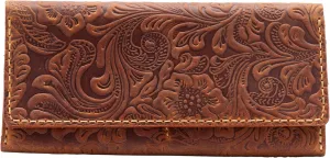 Toros Craft Handmade Western Wallets for Women, Genuine Tooled Leather & Long Credit Card Holder, Cowhide Slim Cell Phone Case, Large Capacity, Cute Clutch & Purse & Handbag