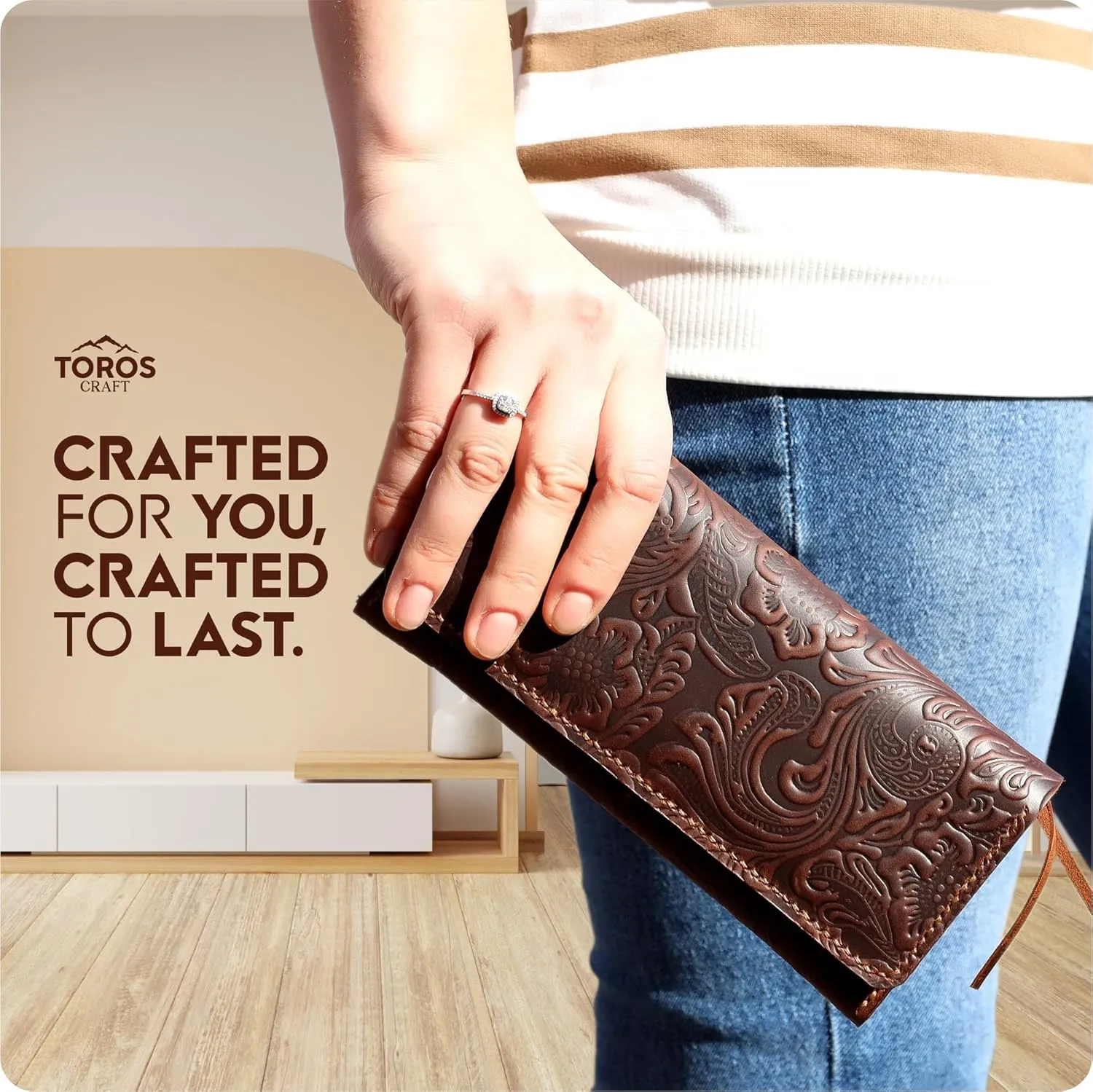 Toros Craft Handmade Western Wallets for Women, Genuine Tooled Leather & Long Credit Card Holder, Cowhide Slim Cell Phone Case, Large Capacity, Cute Clutch & Purse & Handbag