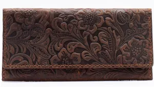 Toros Craft Handmade Western Wallets for Women, Genuine Tooled Leather & Long Credit Card Holder, Cowhide Slim Cell Phone Case, Large Capacity, Cute Clutch & Purse & Handbag