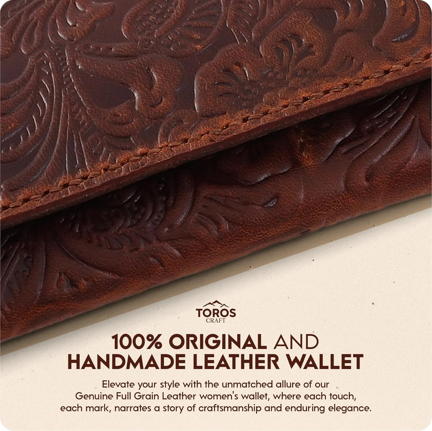 Toros Craft Handmade Western Wallets for Women, Genuine Tooled Leather & Long Credit Card Holder, Cowhide Slim Cell Phone Case, Large Capacity, Cute Clutch & Purse & Handbag