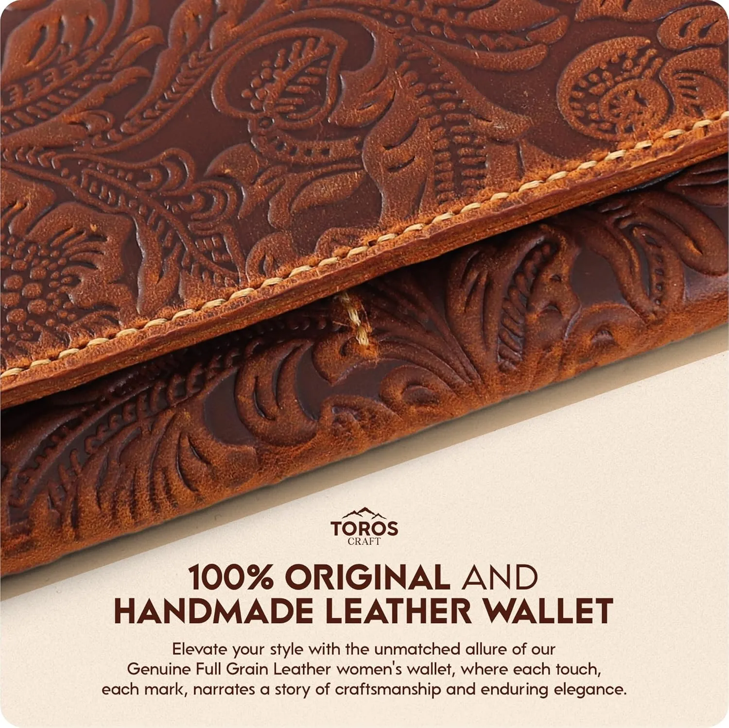 Toros Craft Handmade Western Wallets for Women, Genuine Tooled Leather & Long Credit Card Holder, Cowhide Slim Cell Phone Case, Large Capacity, Cute Clutch & Purse & Handbag
