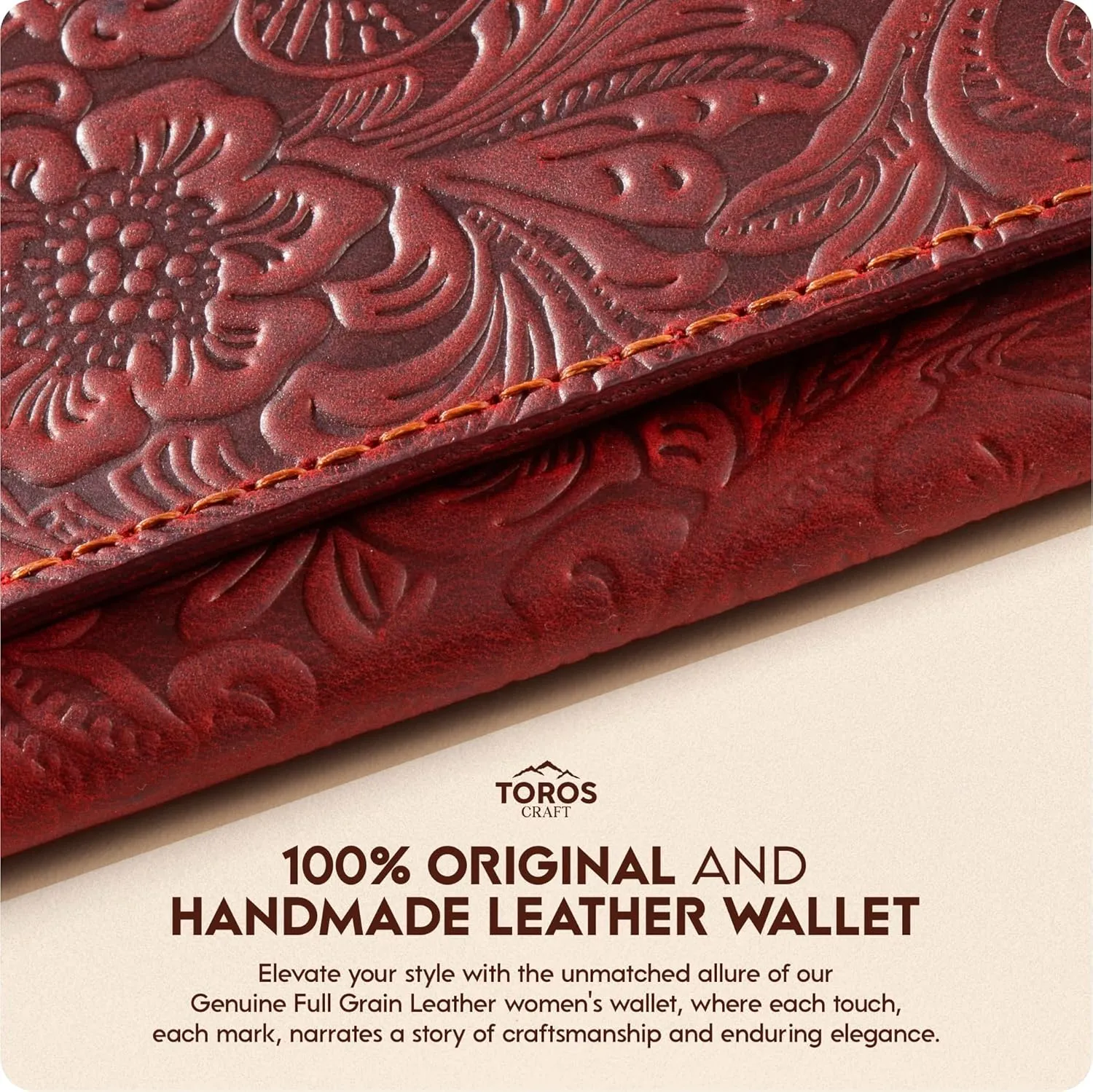 Toros Craft Handmade Western Wallets for Women, Genuine Tooled Leather & Long Credit Card Holder, Cowhide Slim Cell Phone Case, Large Capacity, Cute Clutch & Purse & Handbag