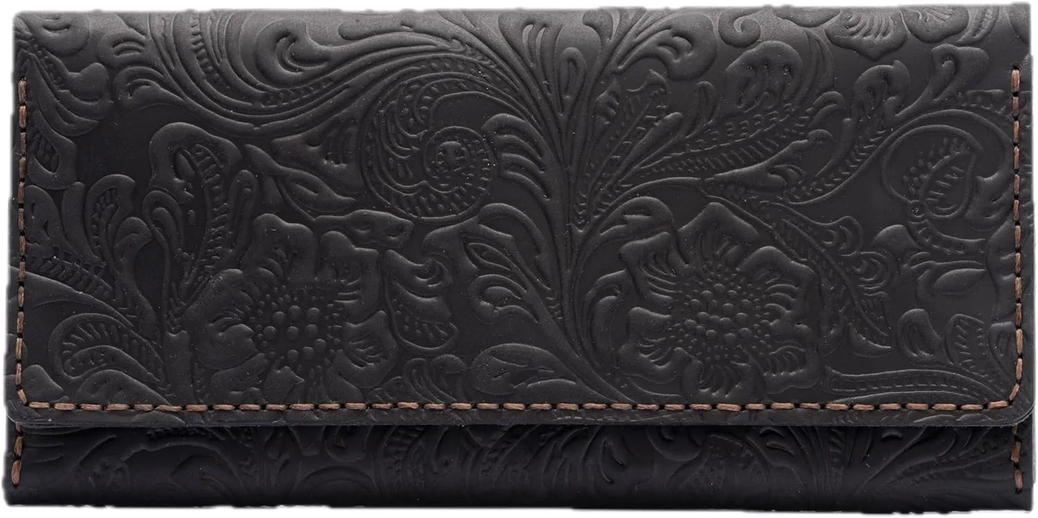Toros Craft Handmade Western Wallets for Women, Genuine Tooled Leather & Long Credit Card Holder, Cowhide Slim Cell Phone Case, Large Capacity, Cute Clutch & Purse & Handbag