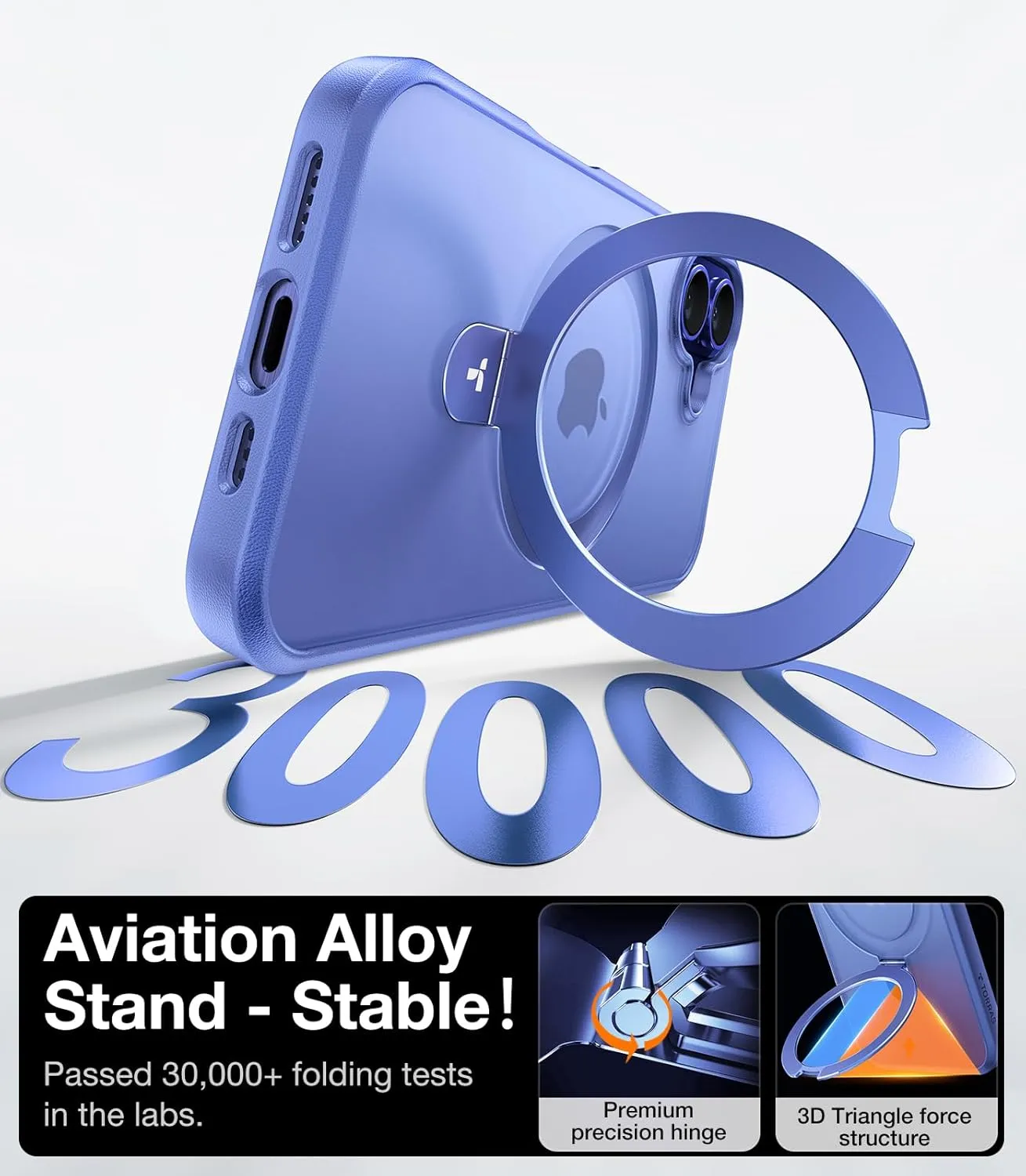 TORRAS Magnetic for iPhone 16 Case with Stand, Built-in Stand Compatible with MagSafe, 3X Military-Grade Protection, Translucent Slim Phone Case for iPhone 16 6.1'', Matte Blue