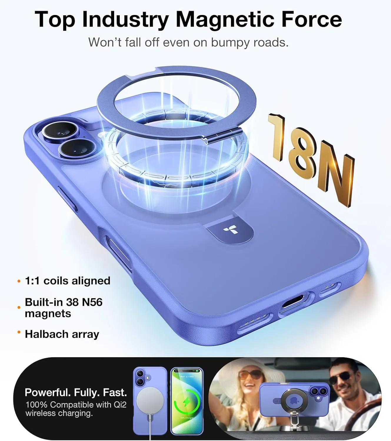 TORRAS Magnetic for iPhone 16 Case with Stand, Built-in Stand Compatible with MagSafe, 3X Military-Grade Protection, Translucent Slim Phone Case for iPhone 16 6.1'', Matte Blue