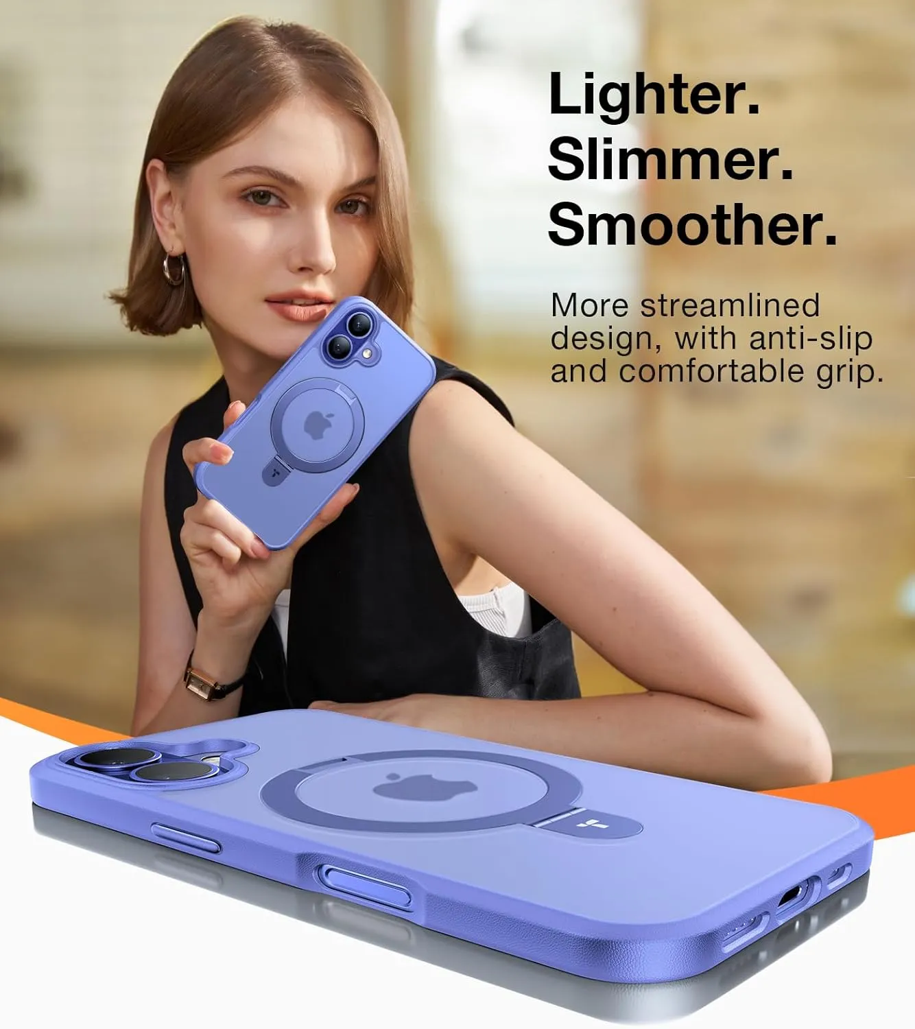 TORRAS Magnetic for iPhone 16 Case with Stand, Built-in Stand Compatible with MagSafe, 3X Military-Grade Protection, Translucent Slim Phone Case for iPhone 16 6.1'', Matte Blue