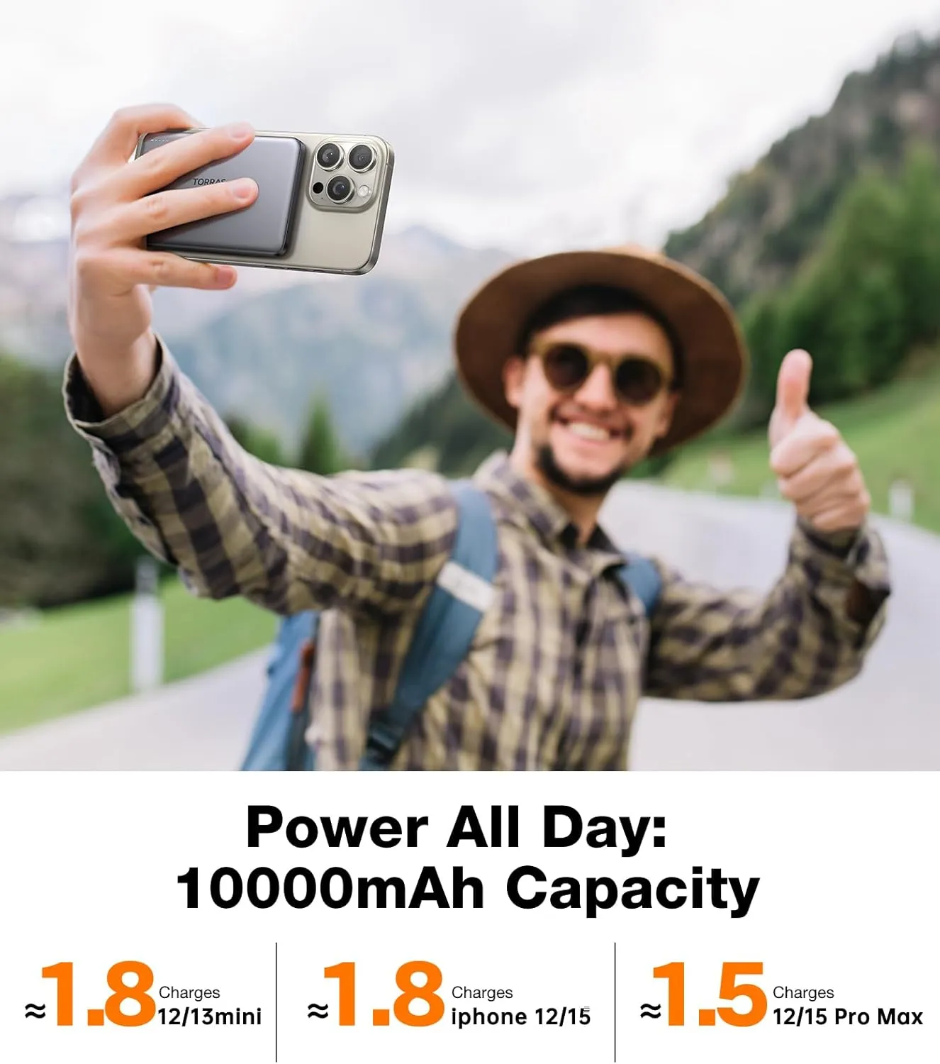 TORRAS MiniMag Power Bank,Ultra-Slim 10,000mAh Magnetic Wireless Portable Charger, 22.5W Fast Charging Battery Pack with USB-C Cable Designed for iPhone 16 Pro Max/16 Pro/16/15/14/13/12, Glacier Gray