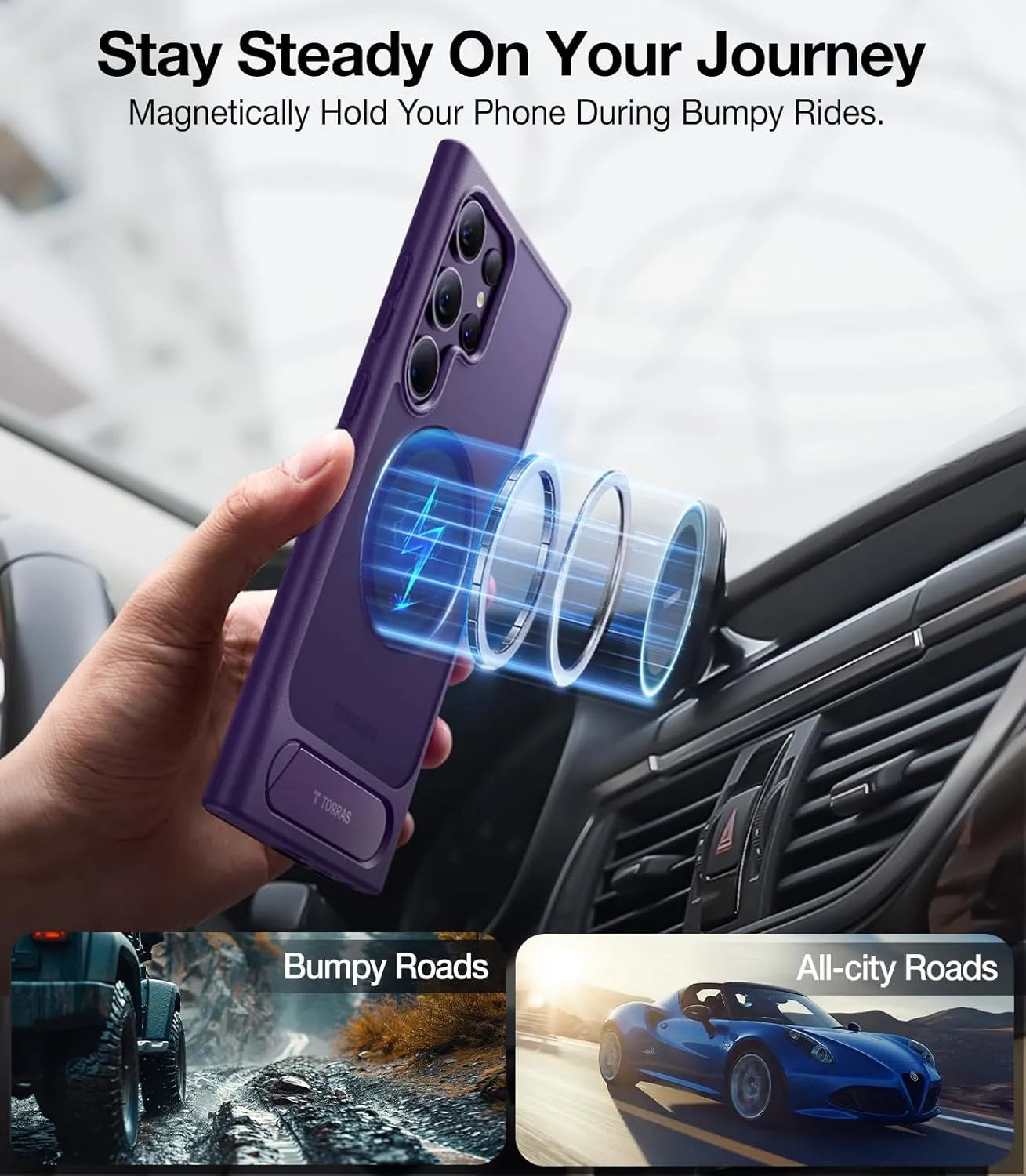 TORRAS Strong Magnetic & Seamless Stand for Samsung Galaxy S24 Ultra Case, Fit for MagSafe, Mil-Grade Drop Protection, Adjustable Kickstand for Samsung Galaxy S24 Ultra Case, Translucent Deep Purple