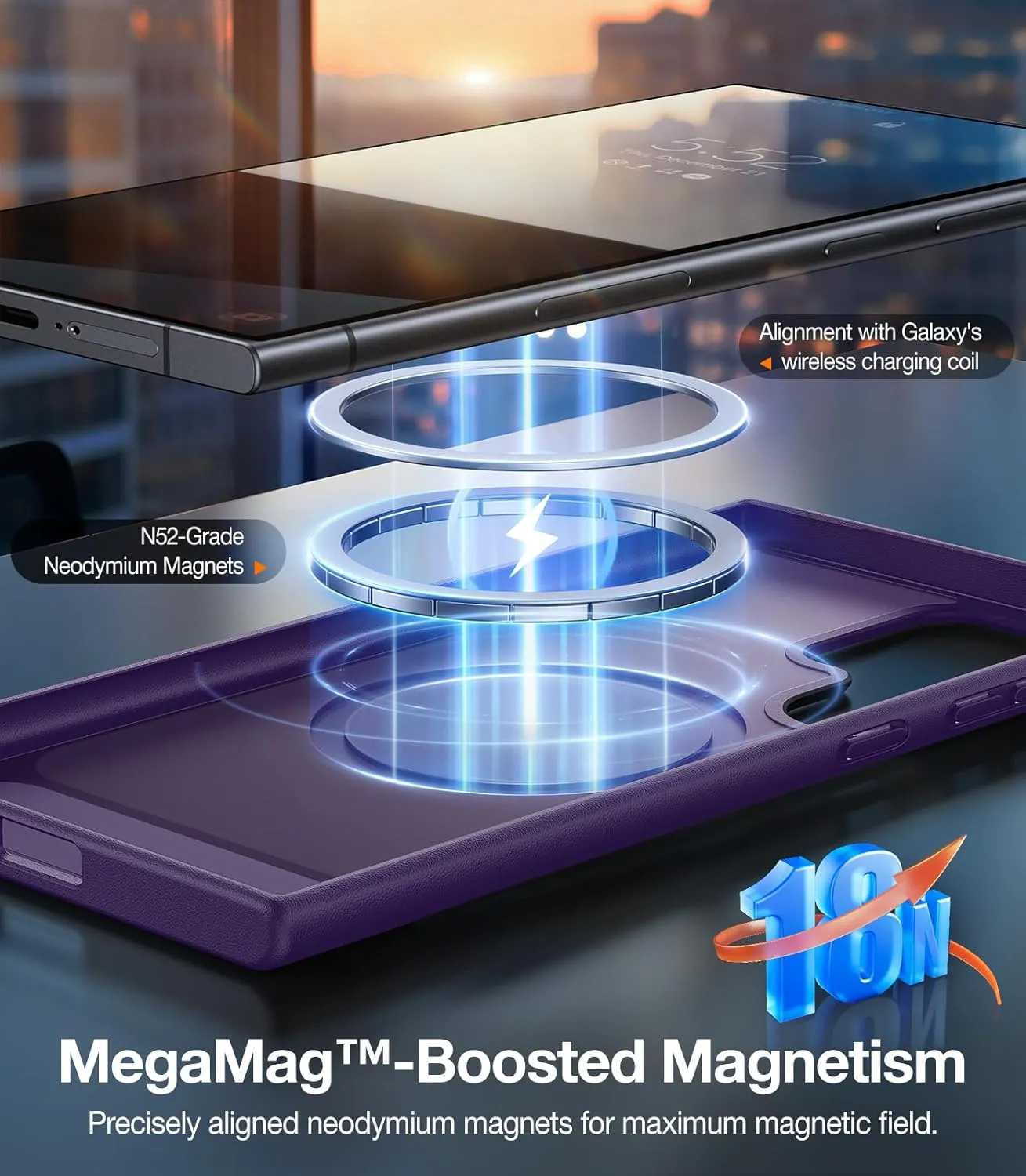 TORRAS Strong Magnetic & Seamless Stand for Samsung Galaxy S24 Ultra Case, Fit for MagSafe, Mil-Grade Drop Protection, Adjustable Kickstand for Samsung Galaxy S24 Ultra Case, Translucent Deep Purple