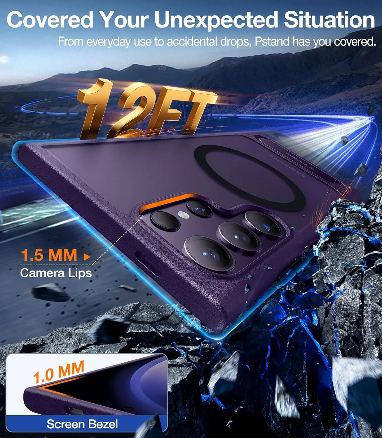 TORRAS Strong Magnetic & Seamless Stand for Samsung Galaxy S24 Ultra Case, Fit for MagSafe, Mil-Grade Drop Protection, Adjustable Kickstand for Samsung Galaxy S24 Ultra Case, Translucent Deep Purple