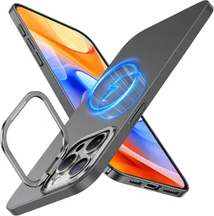 TORRAS Upgraded Magnetic Slim Fit for iPhone 15 Pro Max Case with Stand, Ultra-Thin 15 ProMax Phone Case Compatible with MagSafe, Built-in Stash Stand, Light Anti-Scratch Matte Hard PC 6.7 inch, Grey