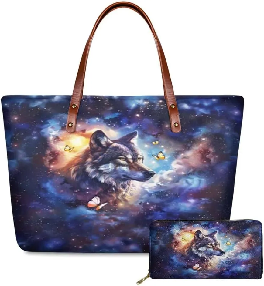 Tote Bag for Women Top Handle Satchel Purse Shoulder Handbag 2-Piece Set with Long Wallets