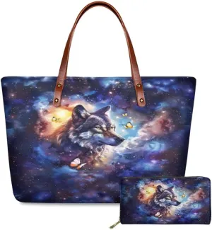 Tote Bag for Women Top Handle Satchel Purse Shoulder Handbag 2-Piece Set with Long Wallets