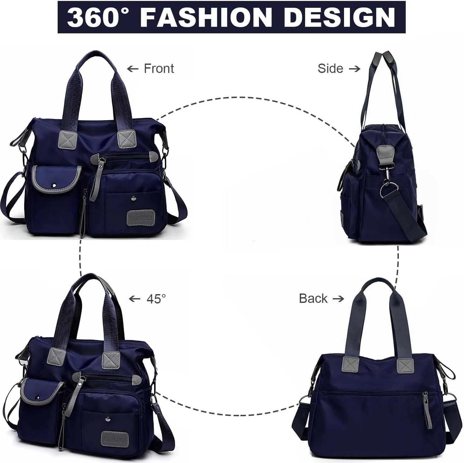 Tote Bag for Women,Multi Pockets Shoulder Handbag,Nurse Bag for Work,Large Cross body Purse,Fashion Nylon Top Handle Satchel