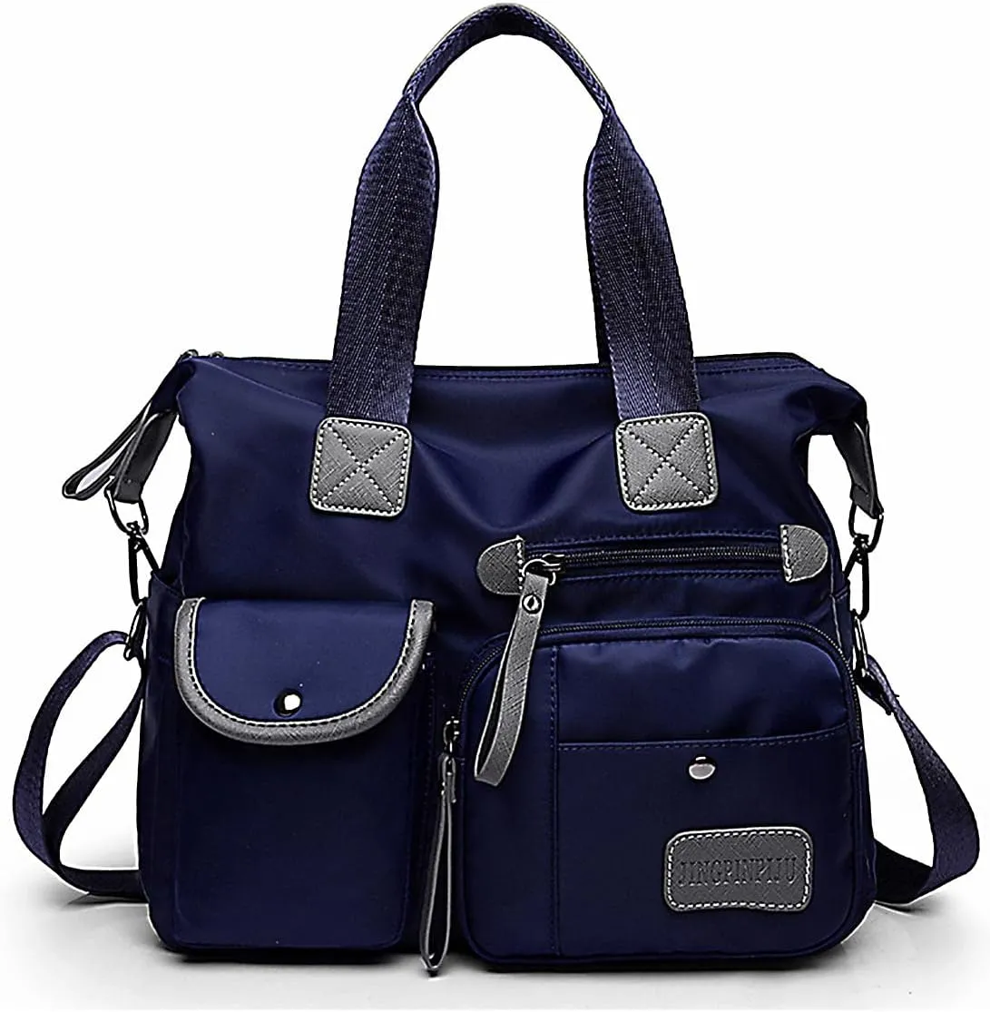 Tote Bag for Women,Multi Pockets Shoulder Handbag,Nurse Bag for Work,Large Cross body Purse,Fashion Nylon Top Handle Satchel