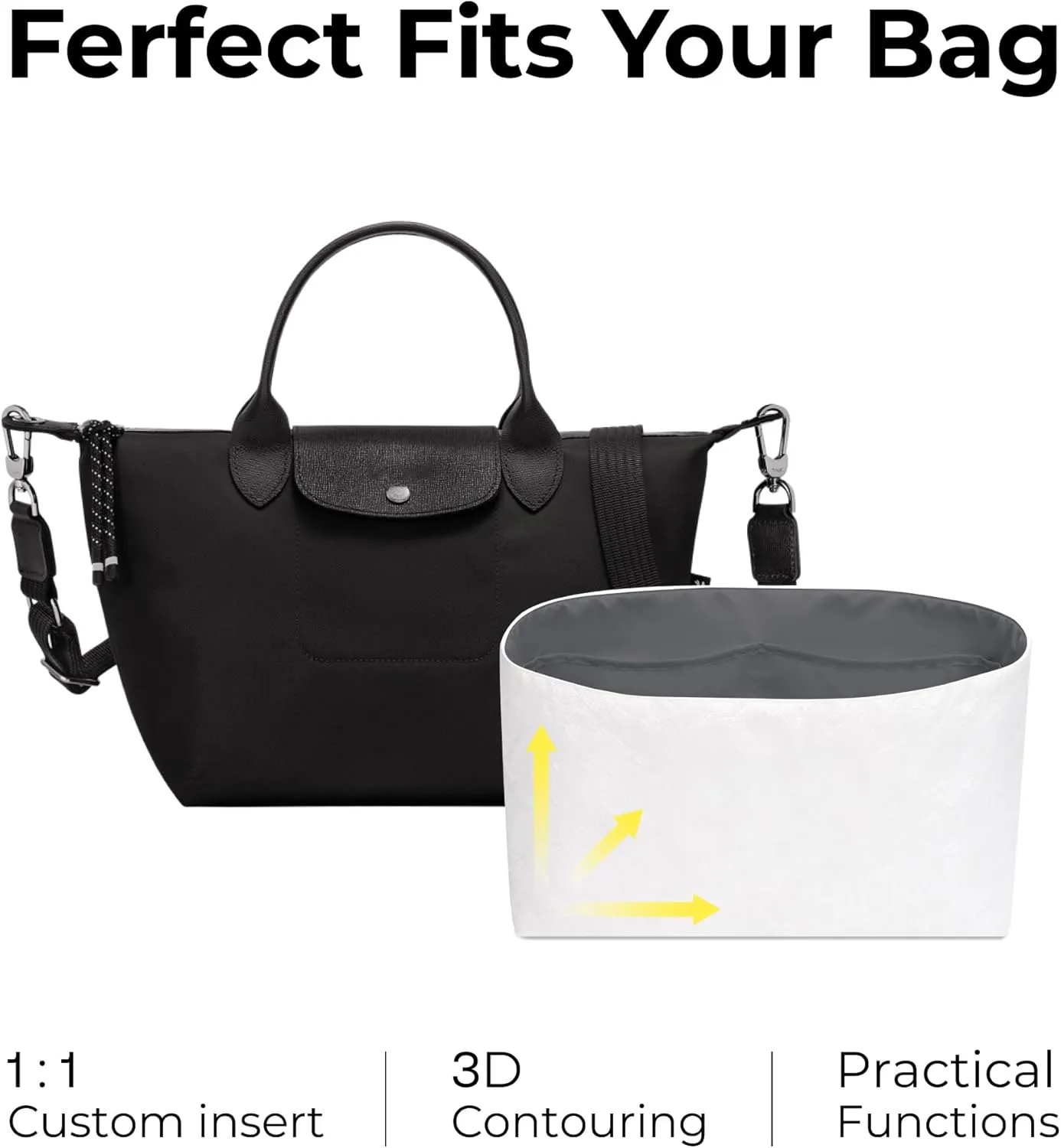 Tote Bag Organizer Insert for Le Pliage Energy S Handbag, Custom Fit Inside Premium Slate Gray Lightweight WaterResistant Purse Insert with Cup Holder Accessories