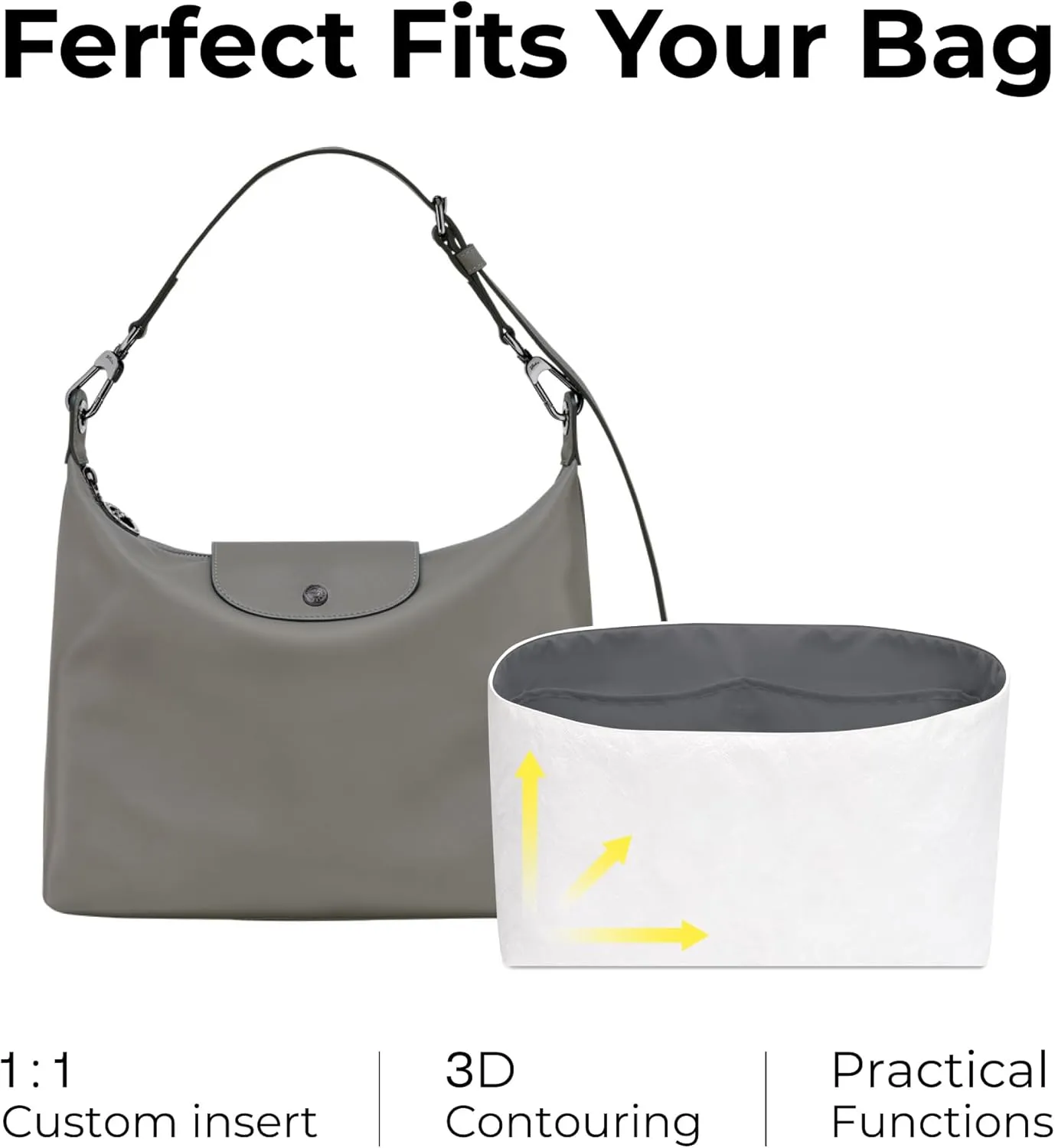 Tote Bag Organizer Insert for Longchamp Le Pliage Xtra M Hobo Bag, Custom Fit Inside Premium Slate Gray Lightweight WaterResistant Purse Insert with Cup Holder Accessories