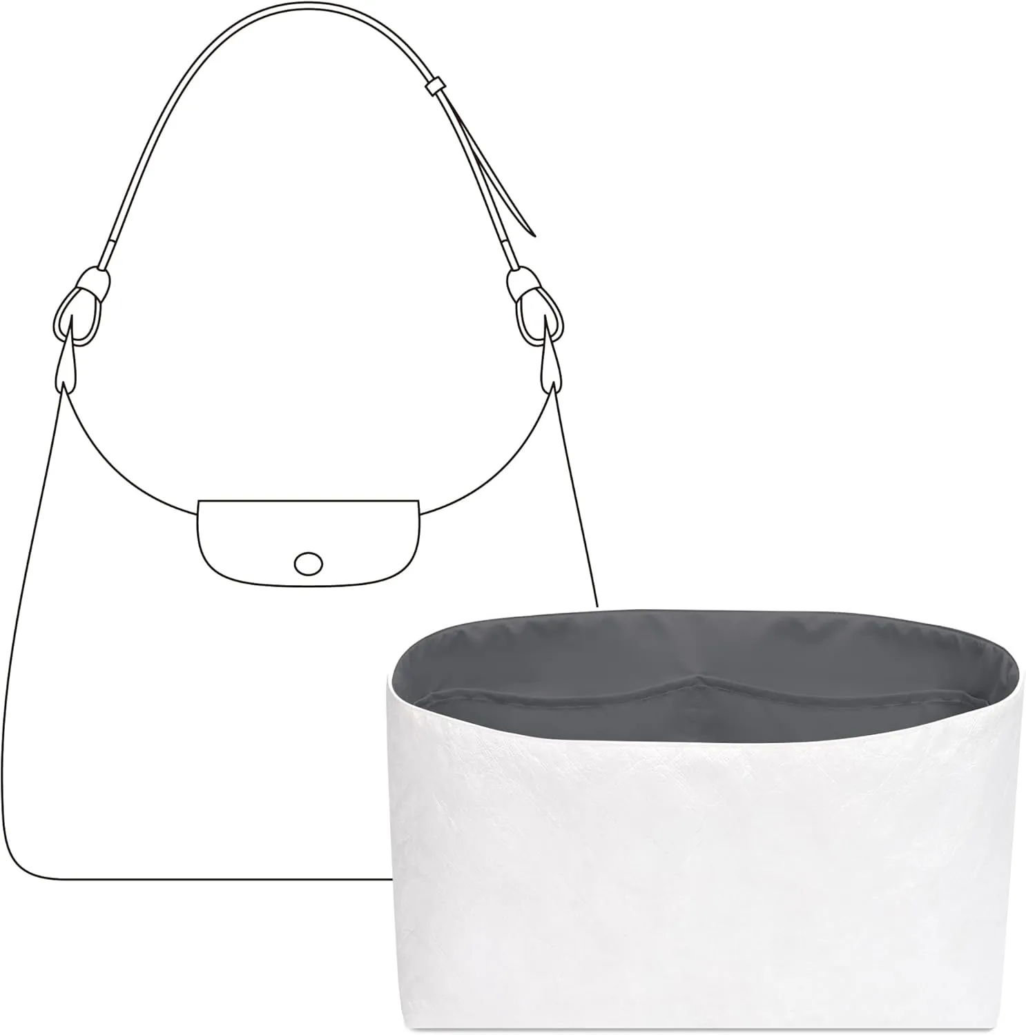 Tote Bag Organizer Insert for Longchamp Le Pliage Xtra M Hobo Bag, Custom Fit Inside Premium Slate Gray Lightweight WaterResistant Purse Insert with Cup Holder Accessories