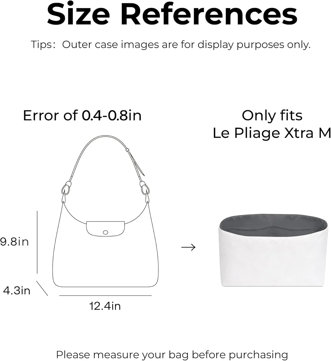 Tote Bag Organizer Insert for Longchamp Le Pliage Xtra M Hobo Bag, Custom Fit Inside Premium Slate Gray Lightweight WaterResistant Purse Insert with Cup Holder Accessories