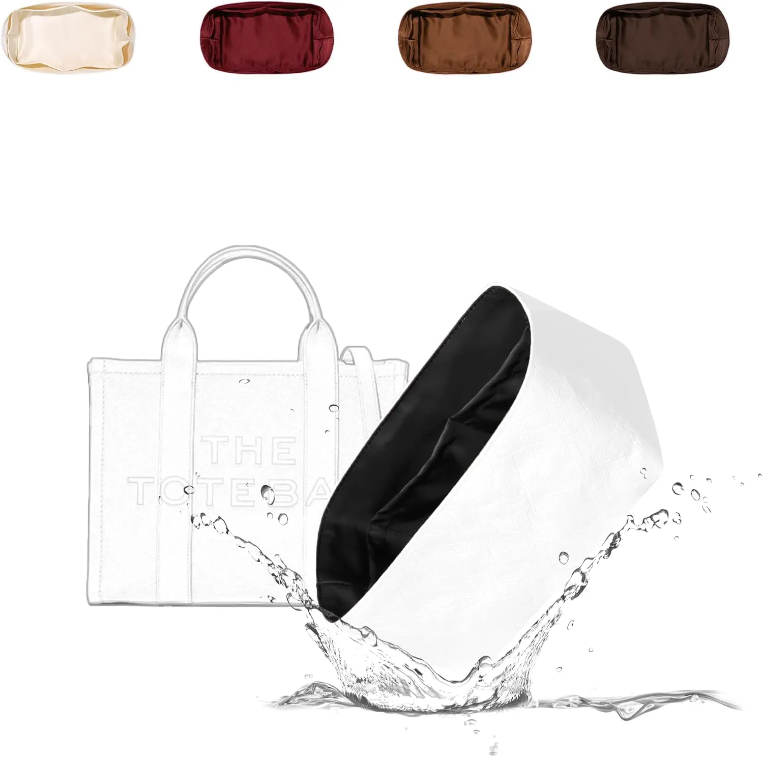 Tote Bag Organizer Insert, Lightweight Insert Compatible with M.arc Jacobs Medium Tote, Waterproof Dupontpaper Surface and Silky Satin Lining(MJ Midum, Black)
