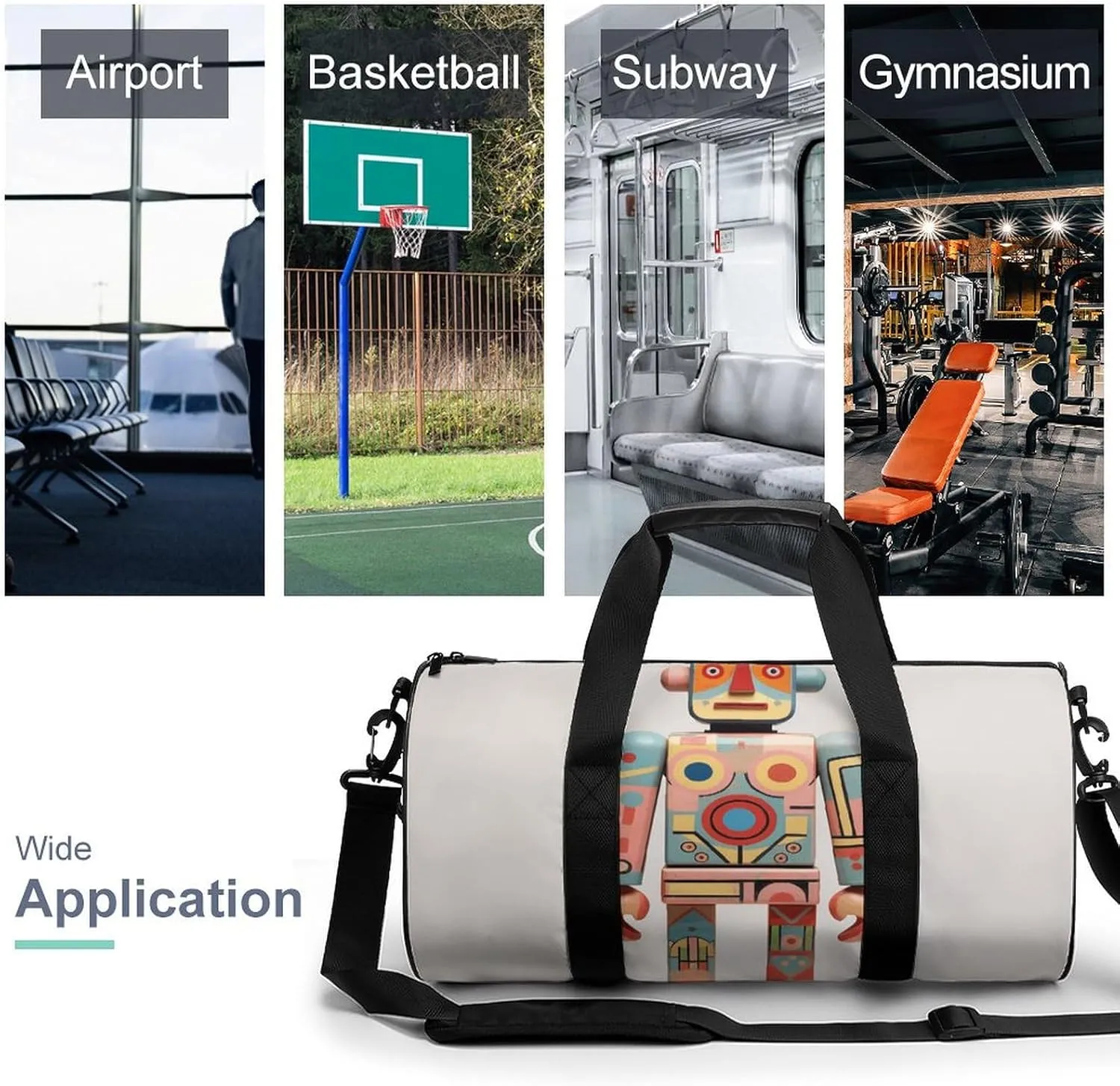 Travel Duffel Bag for Men And Women,Wooden Figures Waterproof Sports Fitness Bag Portable Travel Duffel Bag