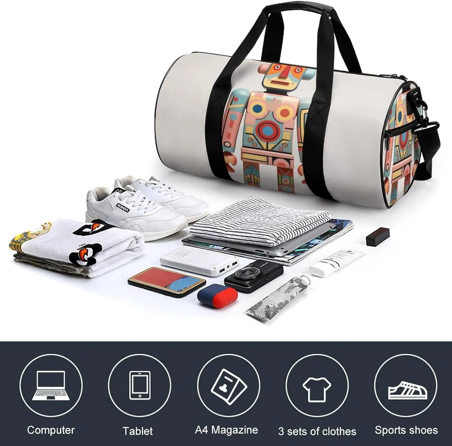 Travel Duffel Bag for Men And Women,Wooden Figures Waterproof Sports Fitness Bag Portable Travel Duffel Bag