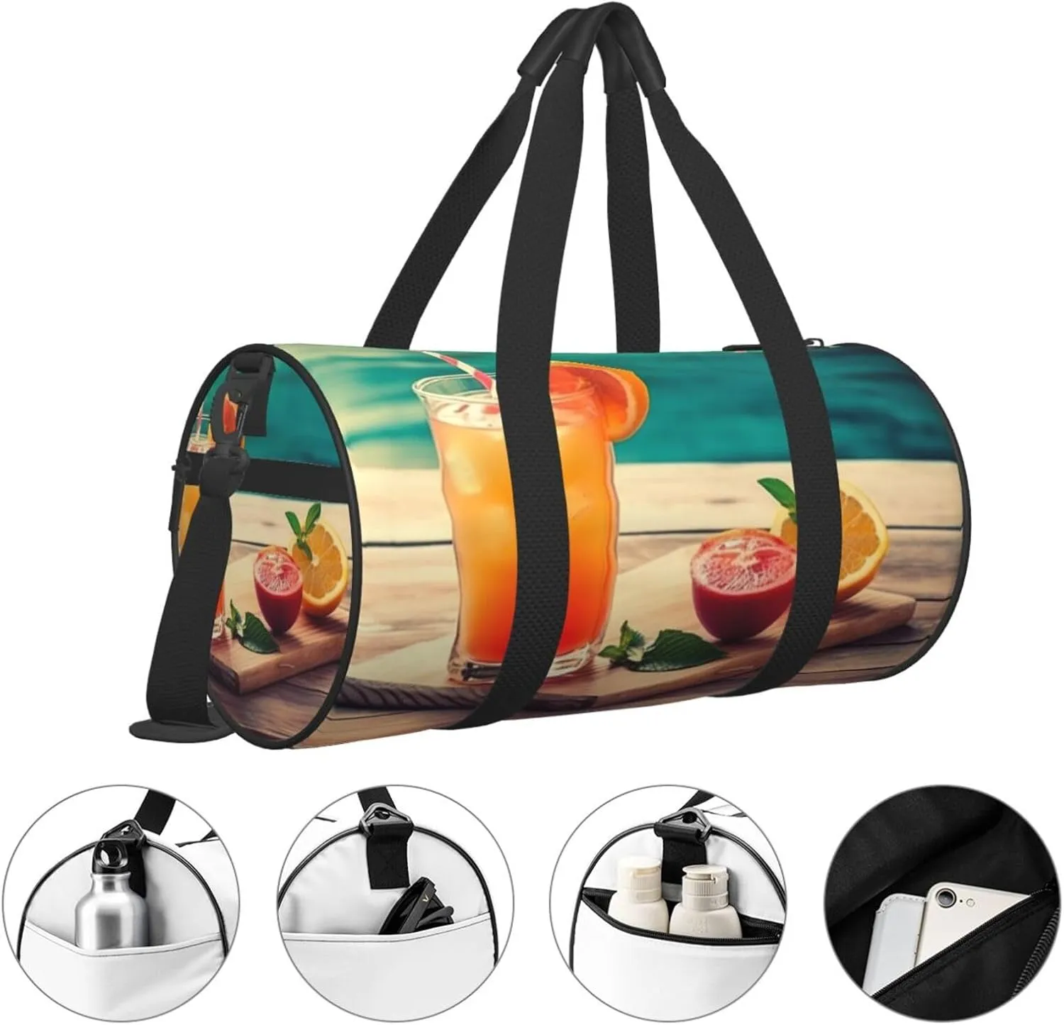 Travel Duffle Bag Weekender Bags For Men Women With Shoe Compartment Large Capacity Weekender Overnight Bag Juice On The Wooden Board Carry On Tote Bags Sport Gym Bag For Travel Yoga