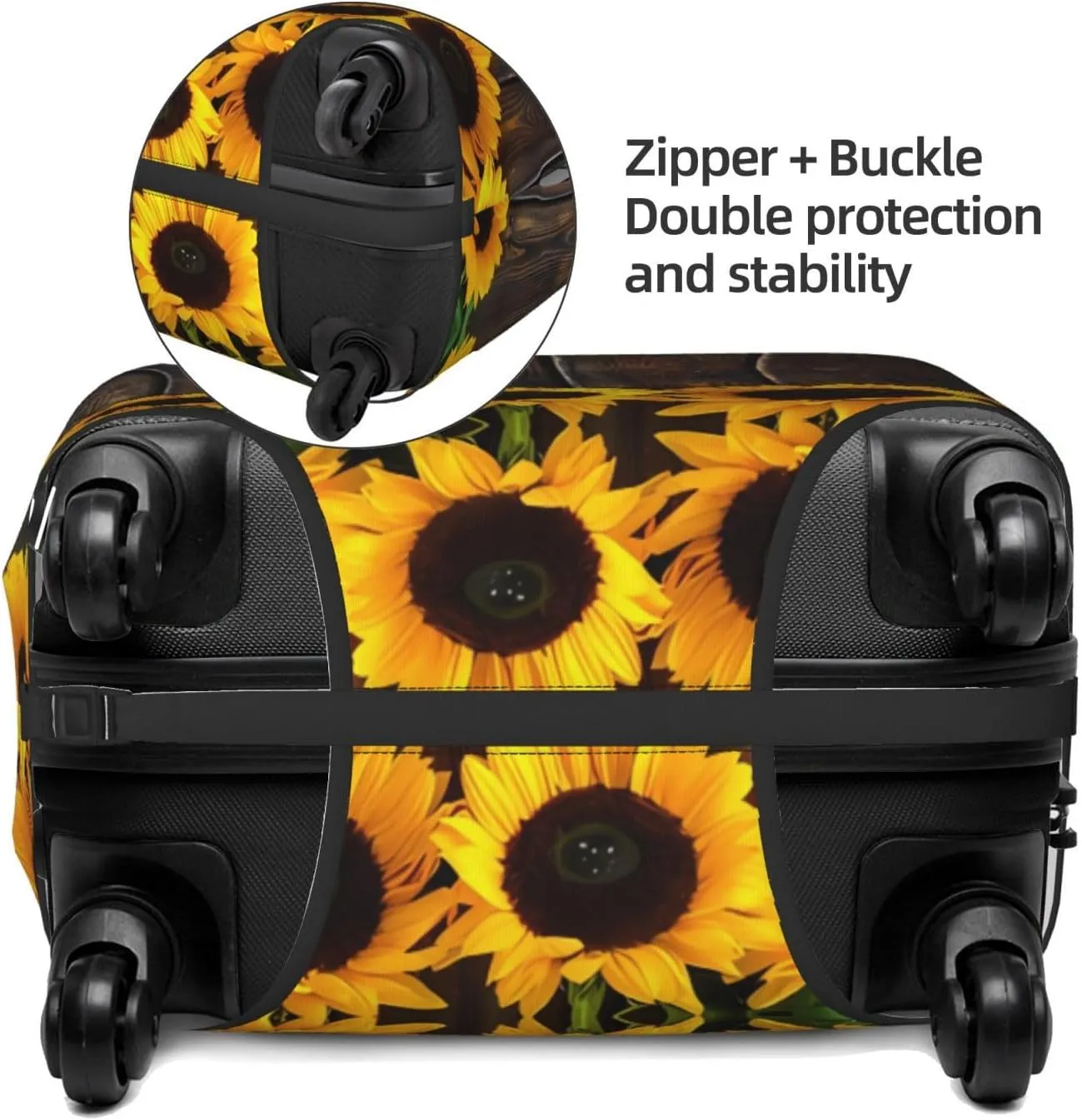 Travel Luggage Cover Suitcase Elastic Washable Stretch Sunflowers On Wooden Board Suitcase Protector Bag,Anti-Scratch Spandex Double-Sided Baggage Covers For Wheeled Suitcase Kid Adult