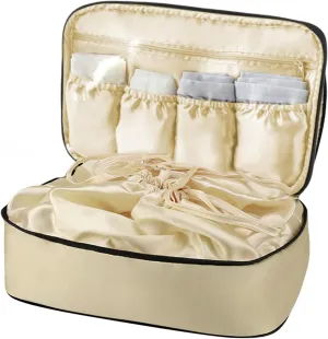 Travel Underwear Organizer Bag Satin Drawstring Bags Pack Cube Storage Pouch Lingerie Bra Socks Bag Toiletry Bag,Cream 7#