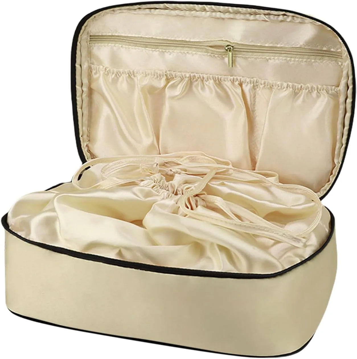Travel Underwear Organizer Bag Satin Drawstring Bags Pack Cube Storage Pouch Lingerie Bra Socks Bag Toiletry Bag,Cream 7#