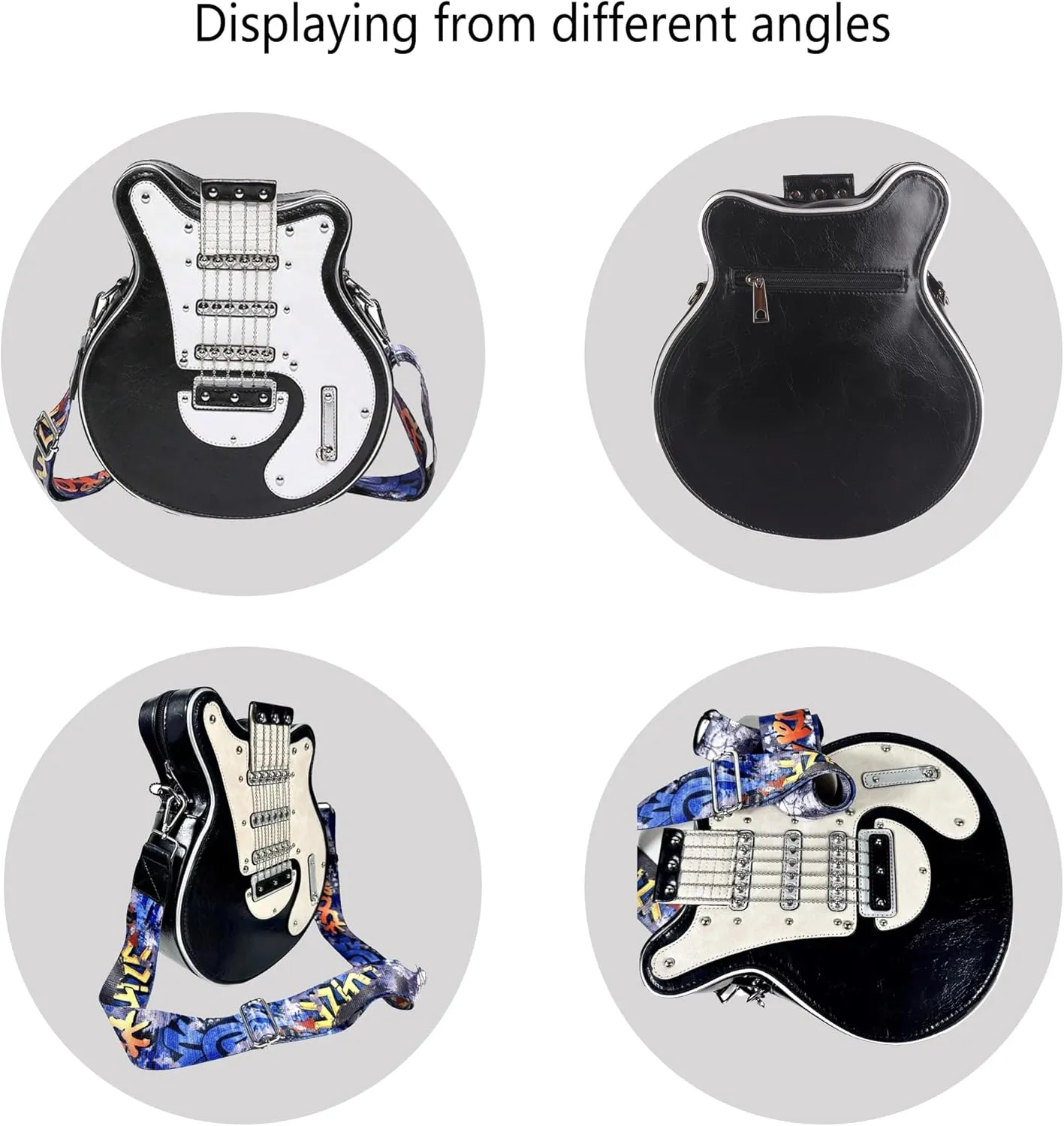 Trendy Guitar Shaped Medium Vegan Leather Crossbody Bag Purse