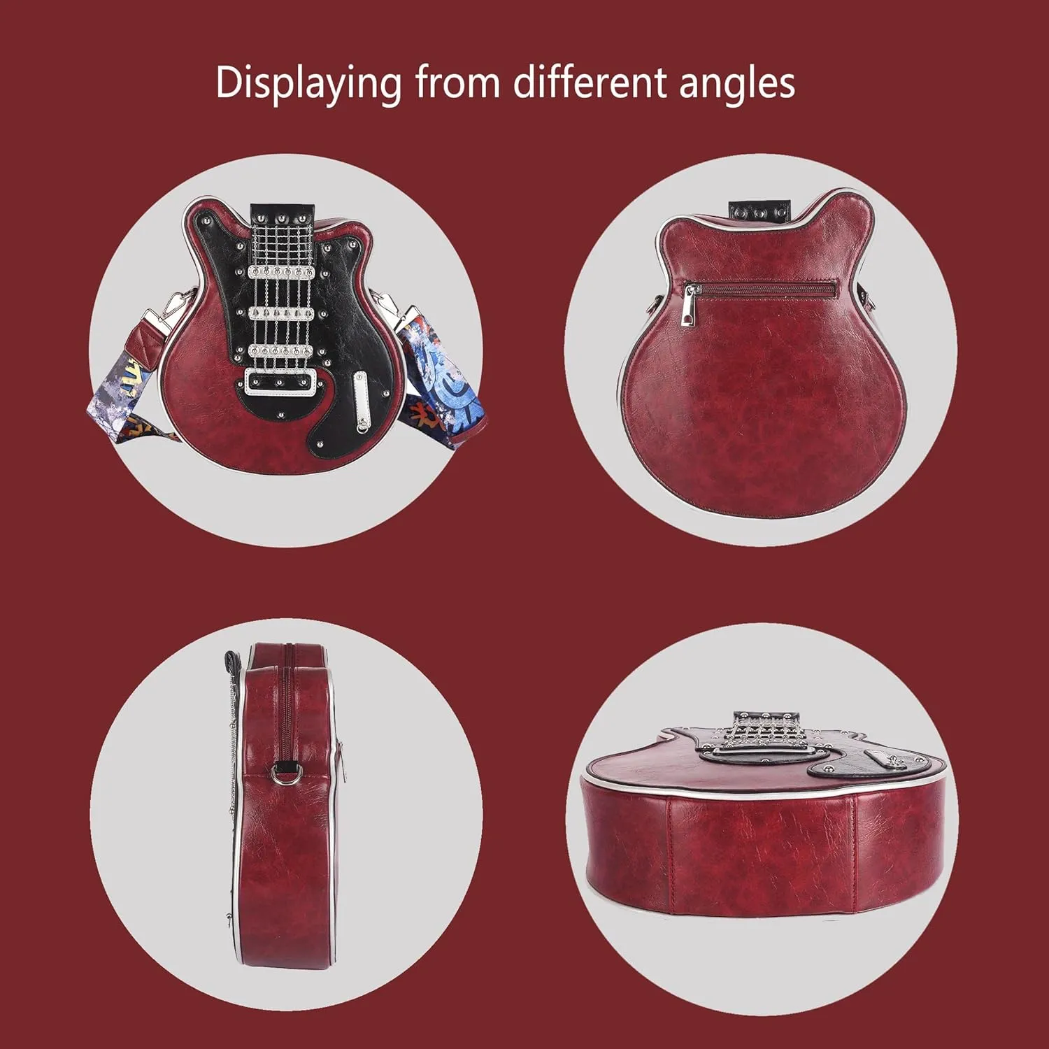 Trendy Guitar Shaped Medium Vegan Leather Crossbody Bag Purse