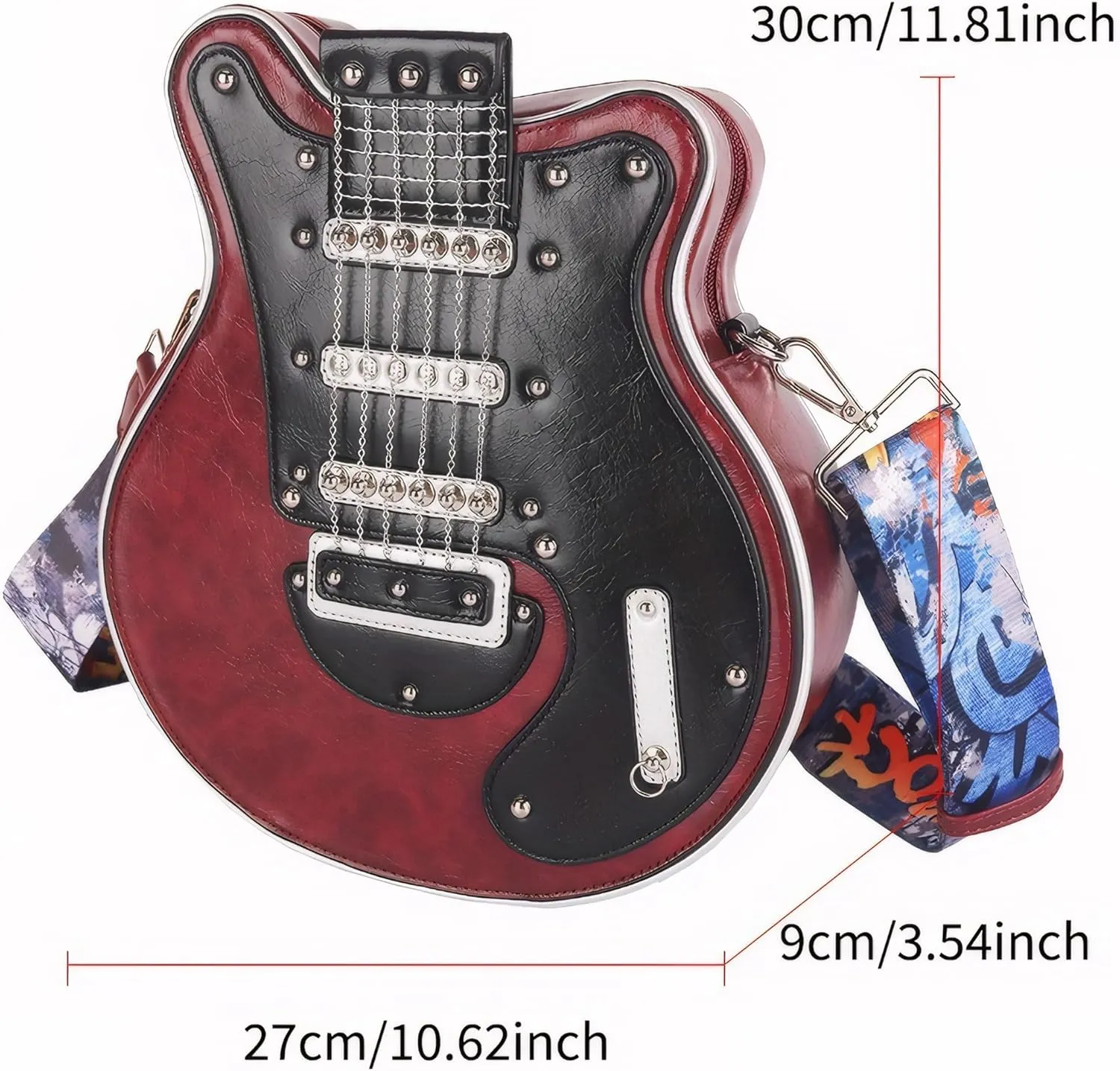 Trendy Guitar Shaped Medium Vegan Leather Crossbody Bag Purse
