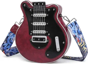 Trendy Guitar Shaped Medium Vegan Leather Crossbody Bag Purse