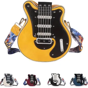 Trendy Guitar Shaped Medium Vegan Leather Crossbody Bag Purse