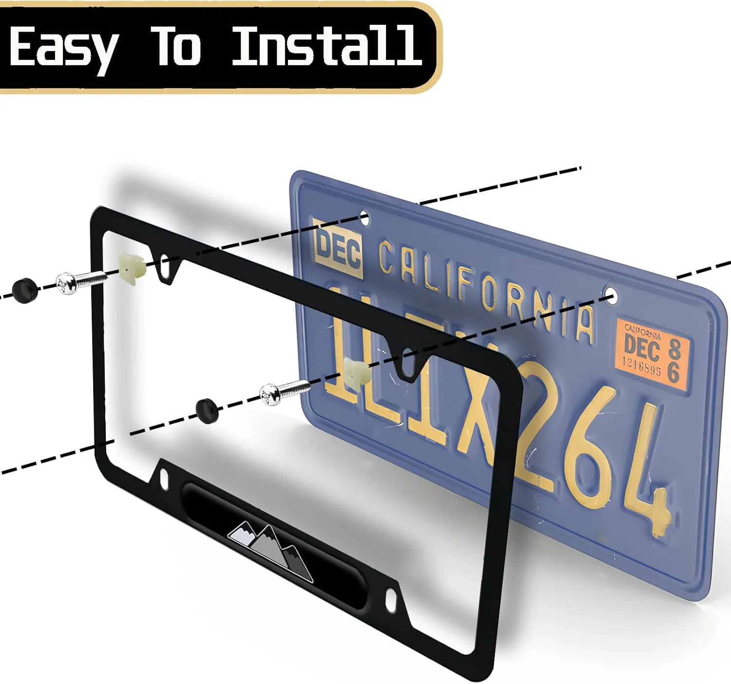 Tri-Color Black Grey White Stainless Steel License Plate Frames Holder with Screw Caps with Silicone Cup Holder, Rust-Proof, Weather-Proof Holder Compatible with Toyota TRD Accessories