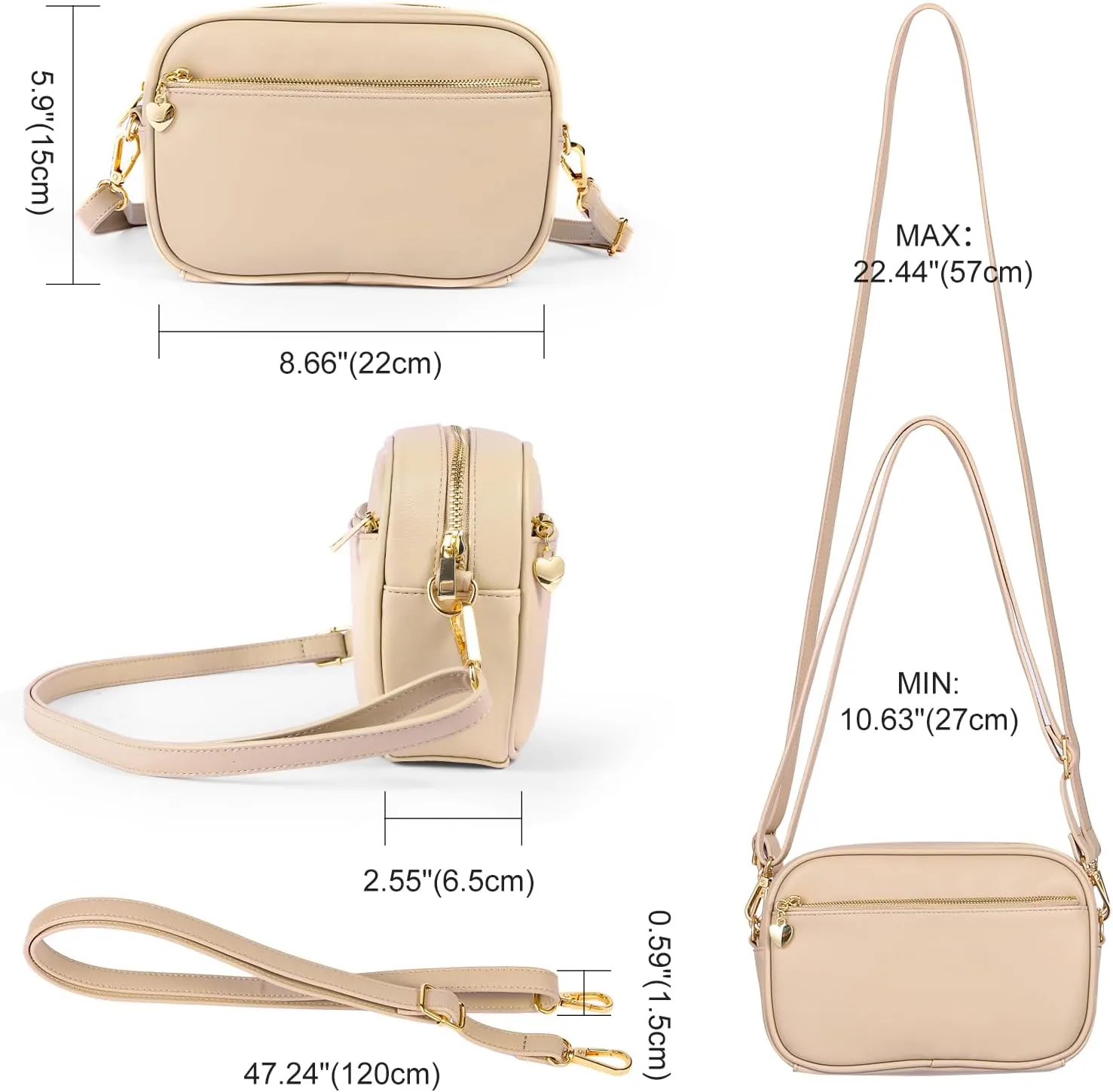 Triple Zip Small Crossbody Bag for women Pu Leather Purses Small Shoulder Handbag
