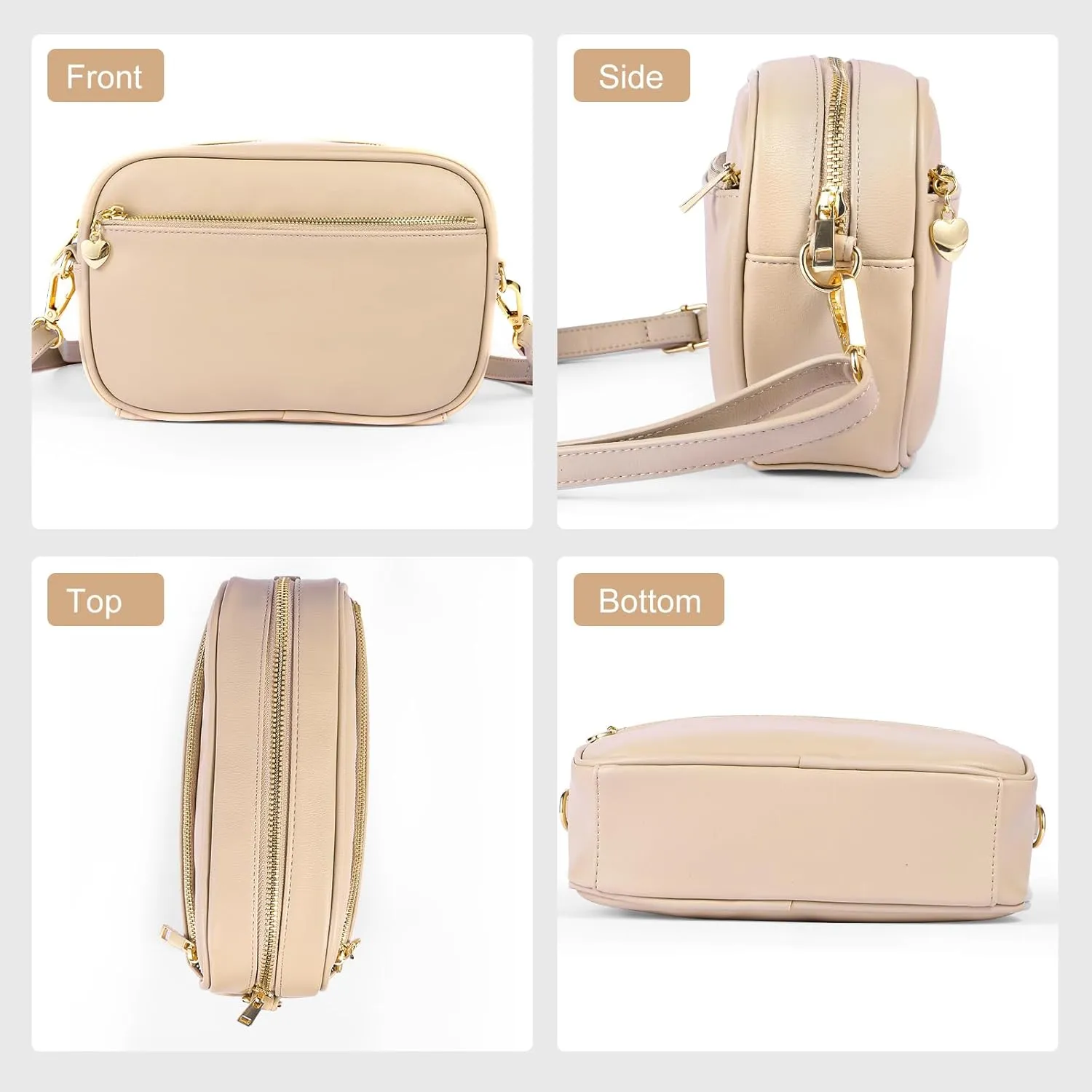 Triple Zip Small Crossbody Bag for women Pu Leather Purses Small Shoulder Handbag