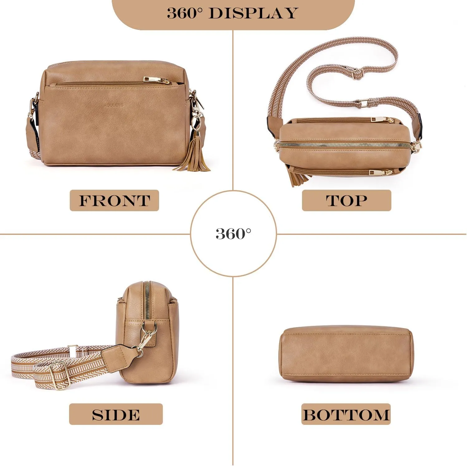 Triple Zip Small Crossbody Bag for women,Wide Strap Cell Phone Purse Shoulder Handbag Wallet with Credit Card Slots