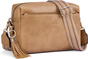 Triple Zip Small Crossbody Bag for women,Wide Strap Cell Phone Purse Shoulder Handbag Wallet with Credit Card Slots