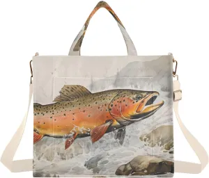 Trout Water Closeup Corduroy Tote Bag for Women Large Shoulder Bag with Pockets for Beach Work Travel Shopping S