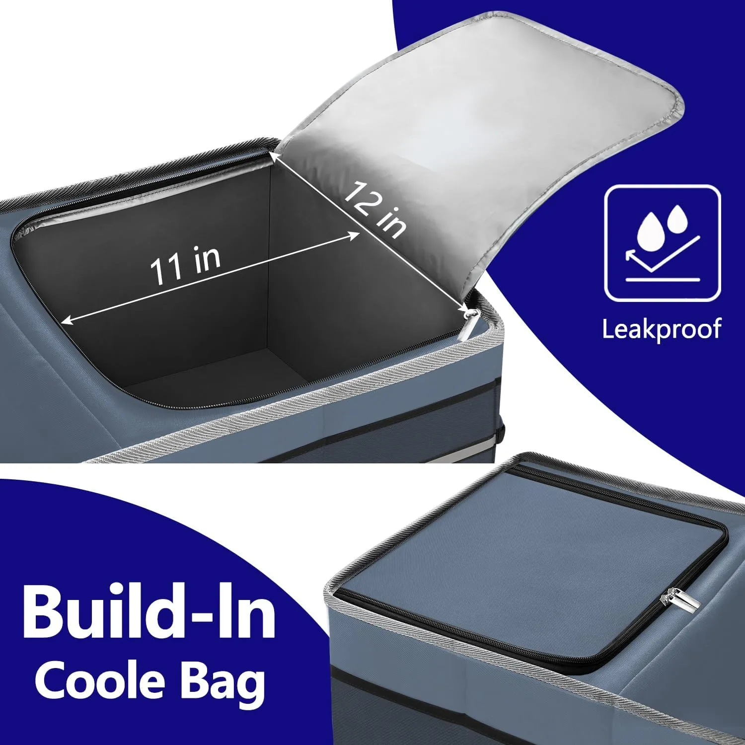 Trunk Organizer with Built-in Insulated Leak Proof Cooler Bag,Collapsible Cargo Organizer for SUV with Non Slip Bottom Strips,3 Large Compartments Foldable Waterproof Portable Car Storage Box XL